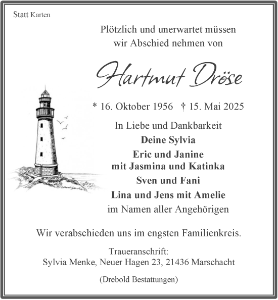 Anzeige von Hartmut Dröse von LZ