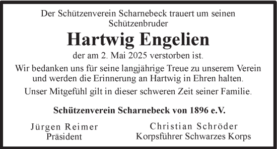 Anzeige von Hartwig Engelien von LZ