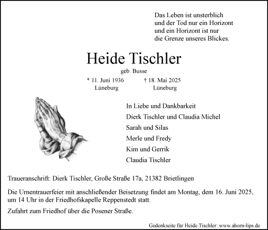 Anzeige von Heide Tischler von LZ
