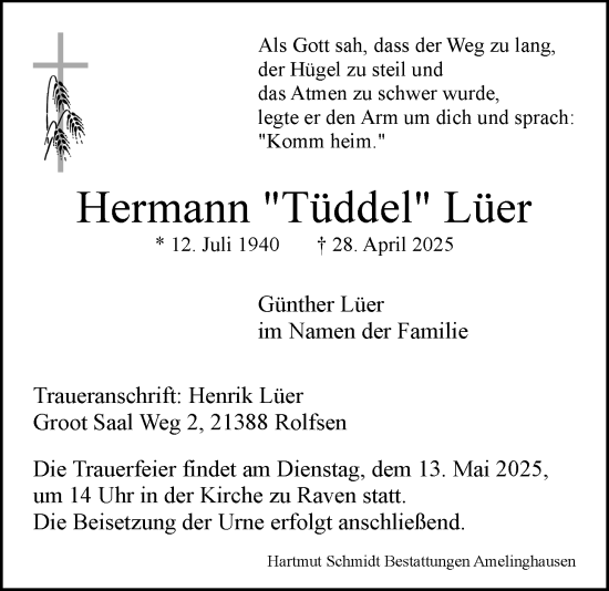 Anzeige von Hermann Lüer von LZ