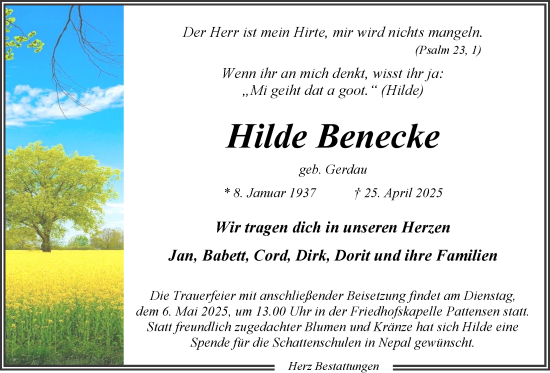 Anzeige von Hilde Benecke von LZ
