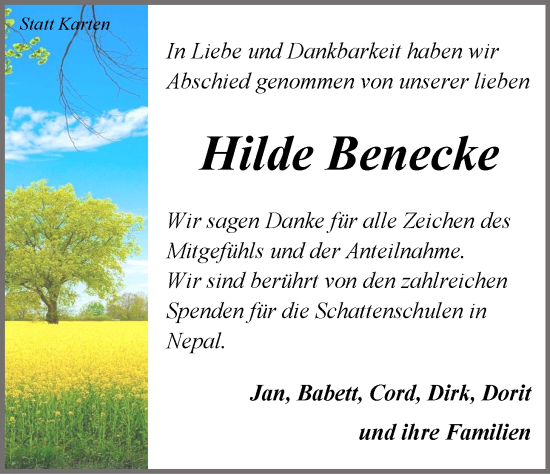 Anzeige von Hilde Benecke von LZ