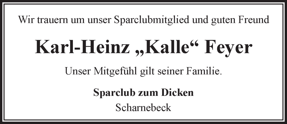  Traueranzeige für Karl-Heinz Feyer vom 10.05.2025 aus LZ