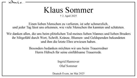 Anzeige von Klaus Sommer von LZ
