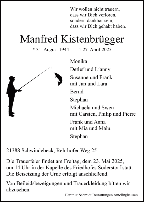Anzeige von Manfred Kistenbrügger von LZ