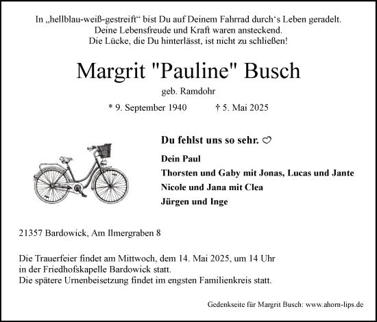 Anzeige von Margrit Busch von LZ