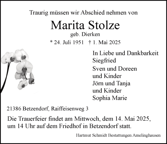 Anzeige von Marita Stolze von LZ