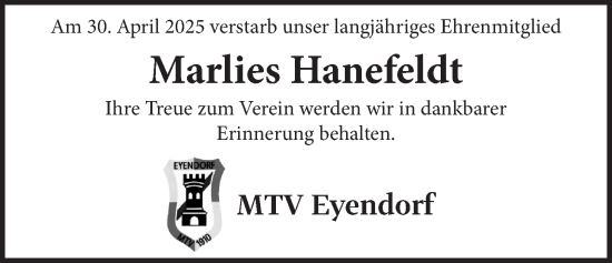 Anzeige von Marlies Hanefeldt von LZ