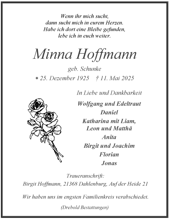Anzeige von Minna Hoffmann von LZ