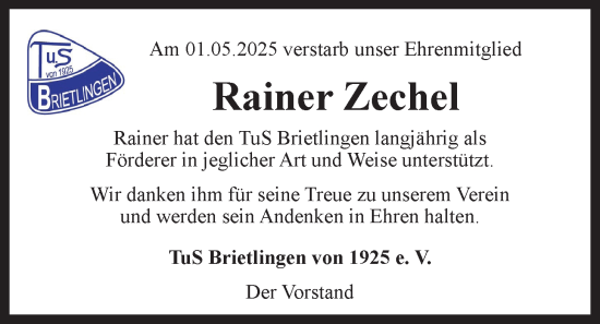 Anzeige von Rainer Zechel von LZ