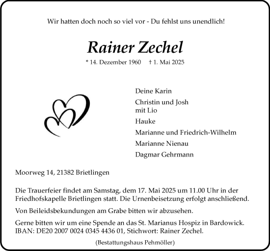 Anzeige von Rainer Zechel von LZ