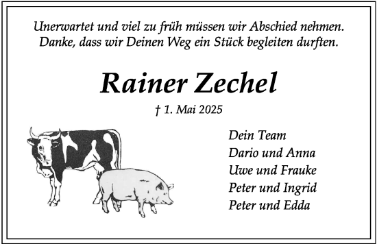 Anzeige von Rainer Zechel von LZ
