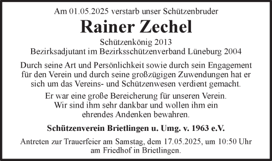 Anzeige von Rainer Zechel von LZ