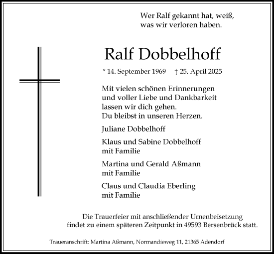Anzeige von Ralf Dobbelhoff von LZ