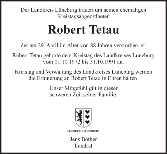 Anzeige von Robert Tetau von LZ