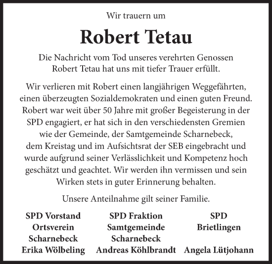 Anzeige von Robert Tetau von LZ