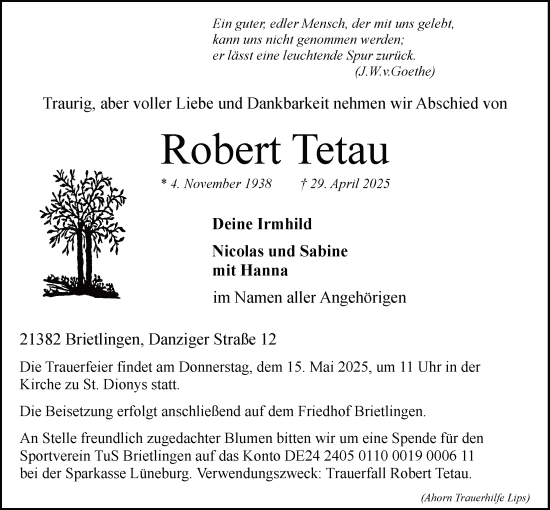 Anzeige von Robert Tetau von LZ