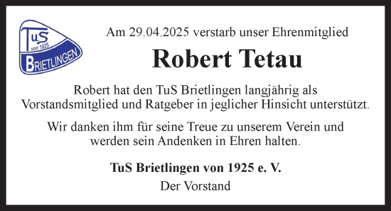 Anzeige von Robert Tetau von LZ