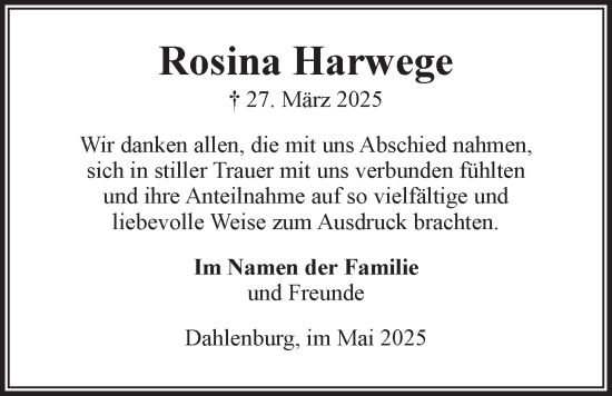 Anzeige von Rosina Harwege von LZ