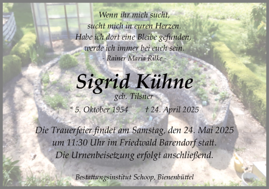 Anzeige von Sigrid Kühne von LZ