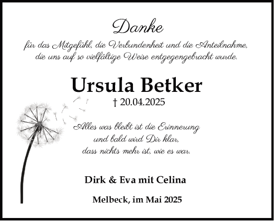 Anzeige von Ursula Betker von LZ