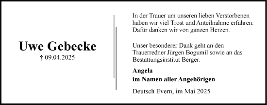 Anzeige von Uwe Gebecke von LZ