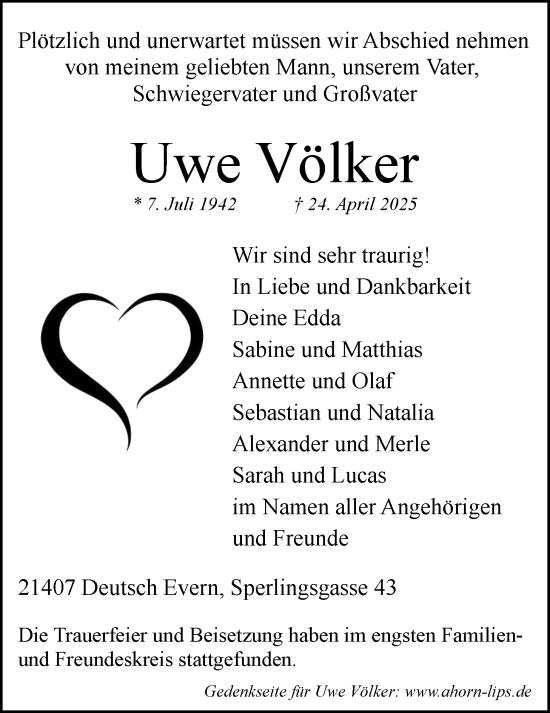 Anzeige von Uwe Völker von LZ