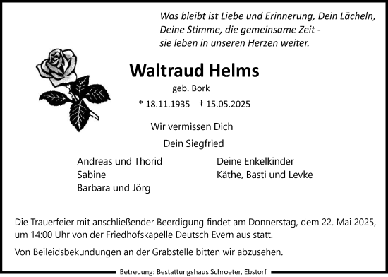Anzeige von Waltraud Helms von LZ