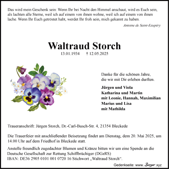 Anzeige von Waltraud Storch von LZ
