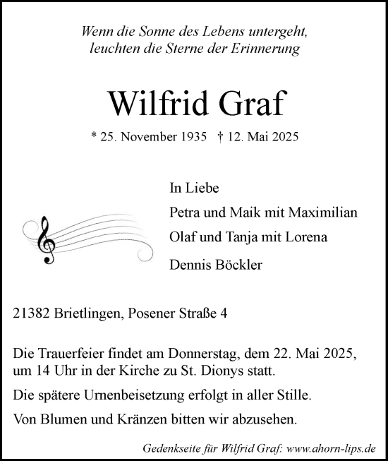 Anzeige von Wilfrid Graf von LZ