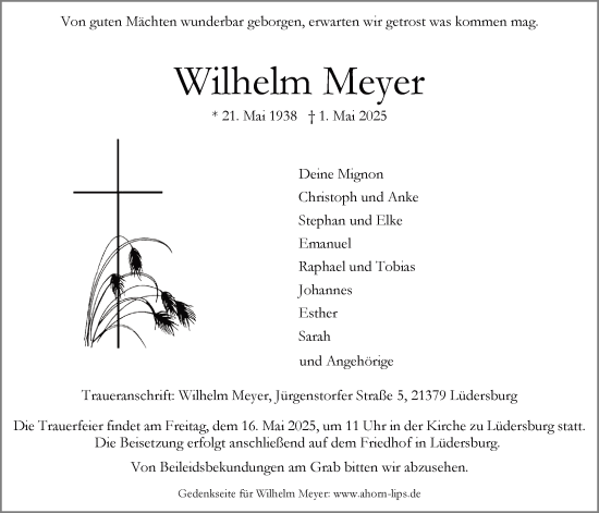 Anzeige von Wilhelm Meyer von LZ