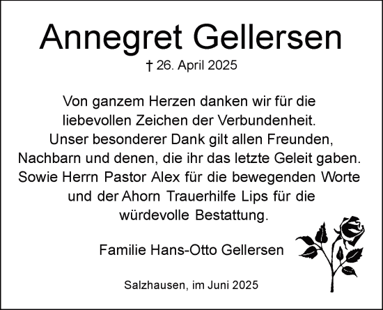 Anzeige von Annegret Gellersen von LZ