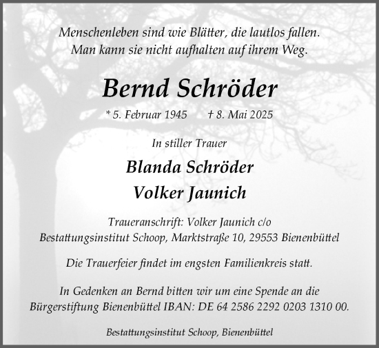 Anzeige von Bernd Schröder von LZ