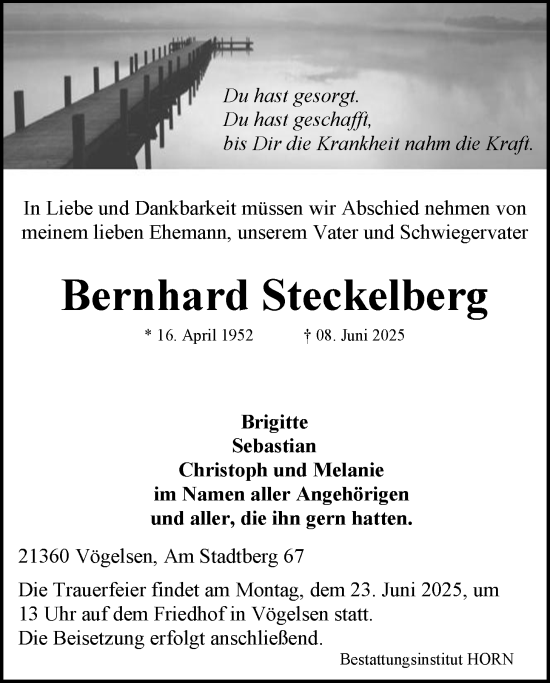 Anzeige von Bernhard Steckelberg von LZ