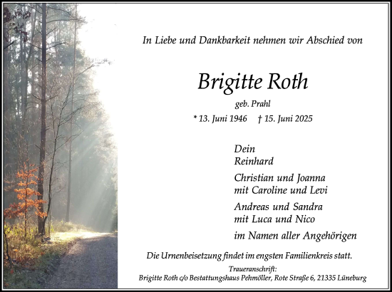 Anzeige von Brigitte Roth von LZ