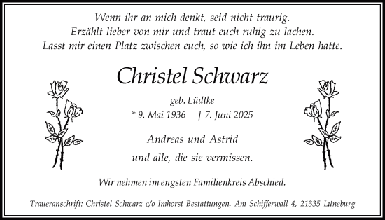 Anzeige von Christel Schwarz von LZ