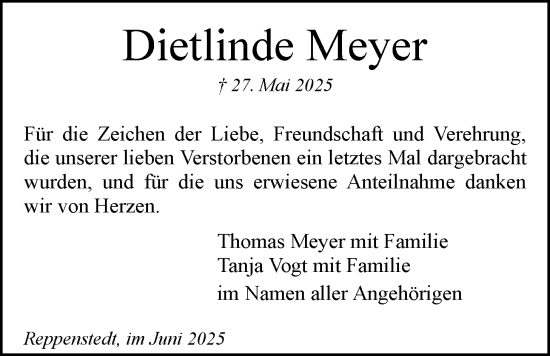 Anzeige von Dietlinde Meyer von LZ
