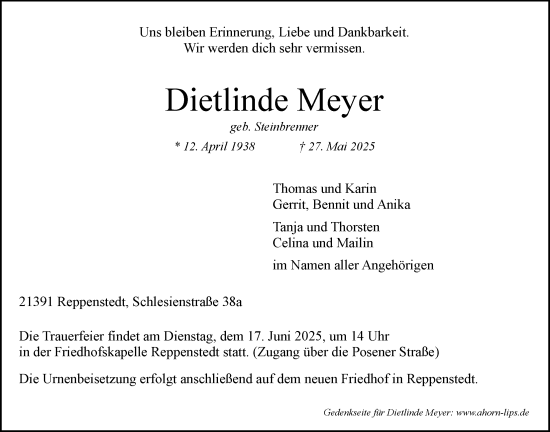 Anzeige von Dietlinde Meyer von LZ