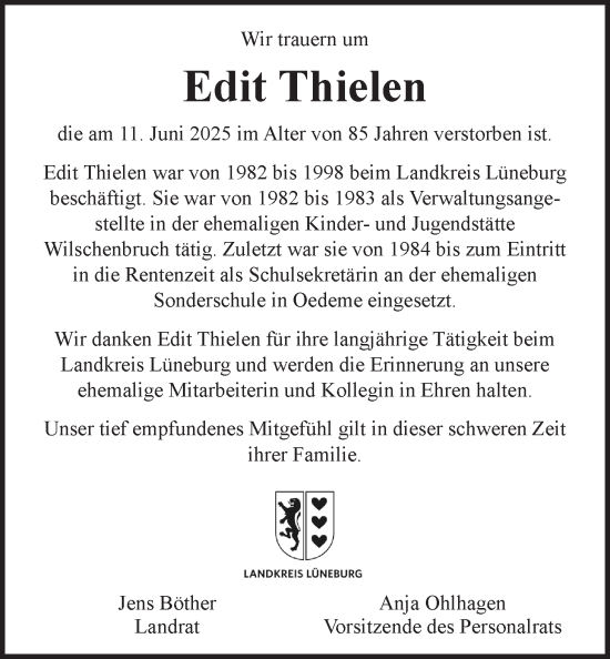 Anzeige von Edit Thielen von LZ