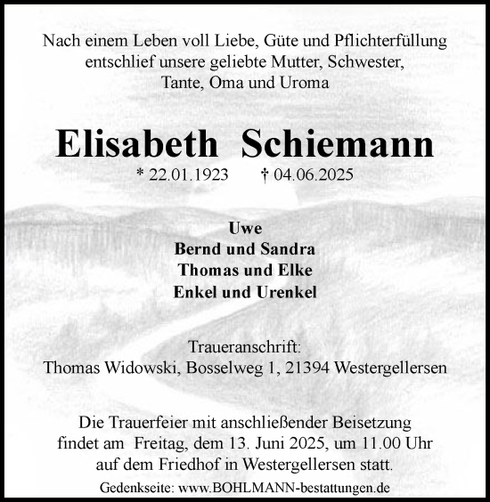 Anzeige von Elisabeth Schiemann von LZ