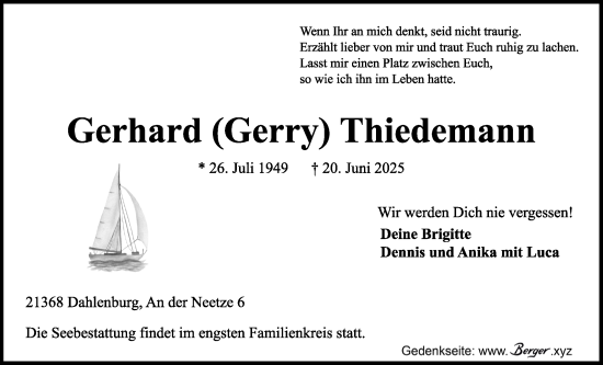 Anzeige von Gerhard Thiedemann von LZ