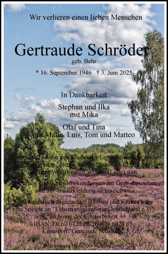 Anzeige von Gertraude Schröder von LZ