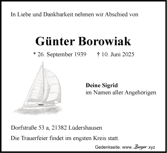 Anzeige von Günter Borowiak von LZ