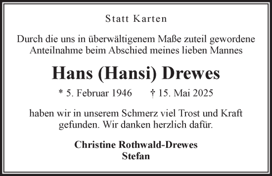 Anzeige von Hans Drewes von LZ