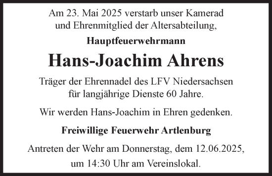 Anzeige von Hans-Joachim Ahrens von LZ