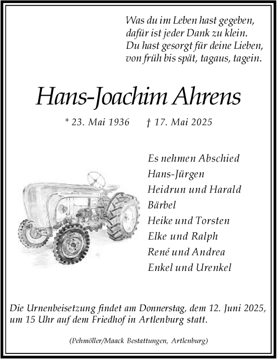 Anzeige von Hans-Joachim Ahrens von LZ