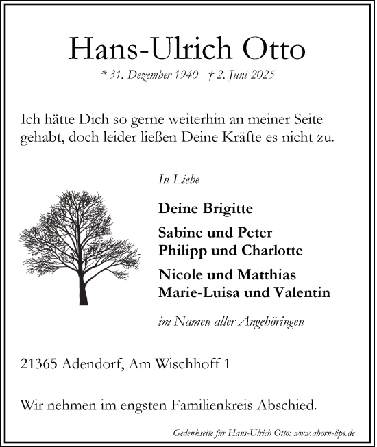Anzeige von Hans-Ulrich Otto von LZ