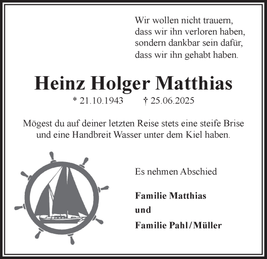 Anzeige von Heinz Holger Matthias von LZ