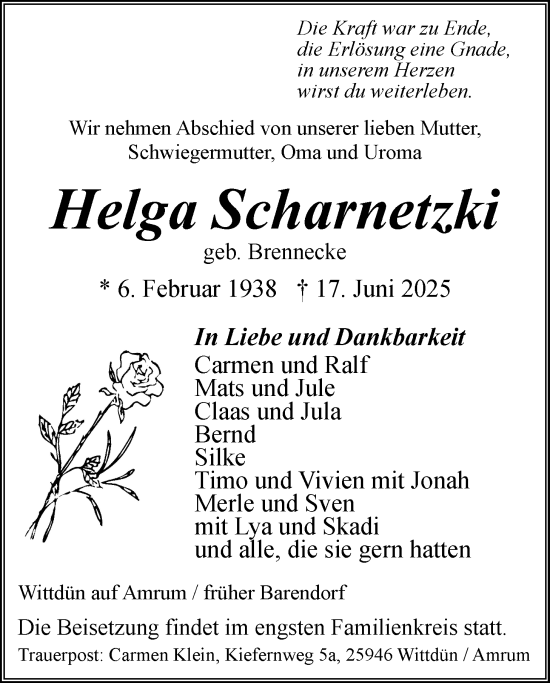 Anzeige von Helga Scharnetzki von LZ