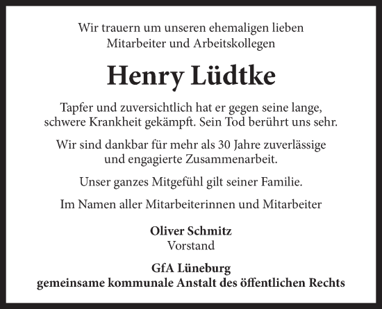 Anzeige von Henry Lüdtke von LZ